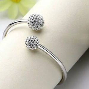 Sterling Silver CZ Shining Ball Bangle Bracelet